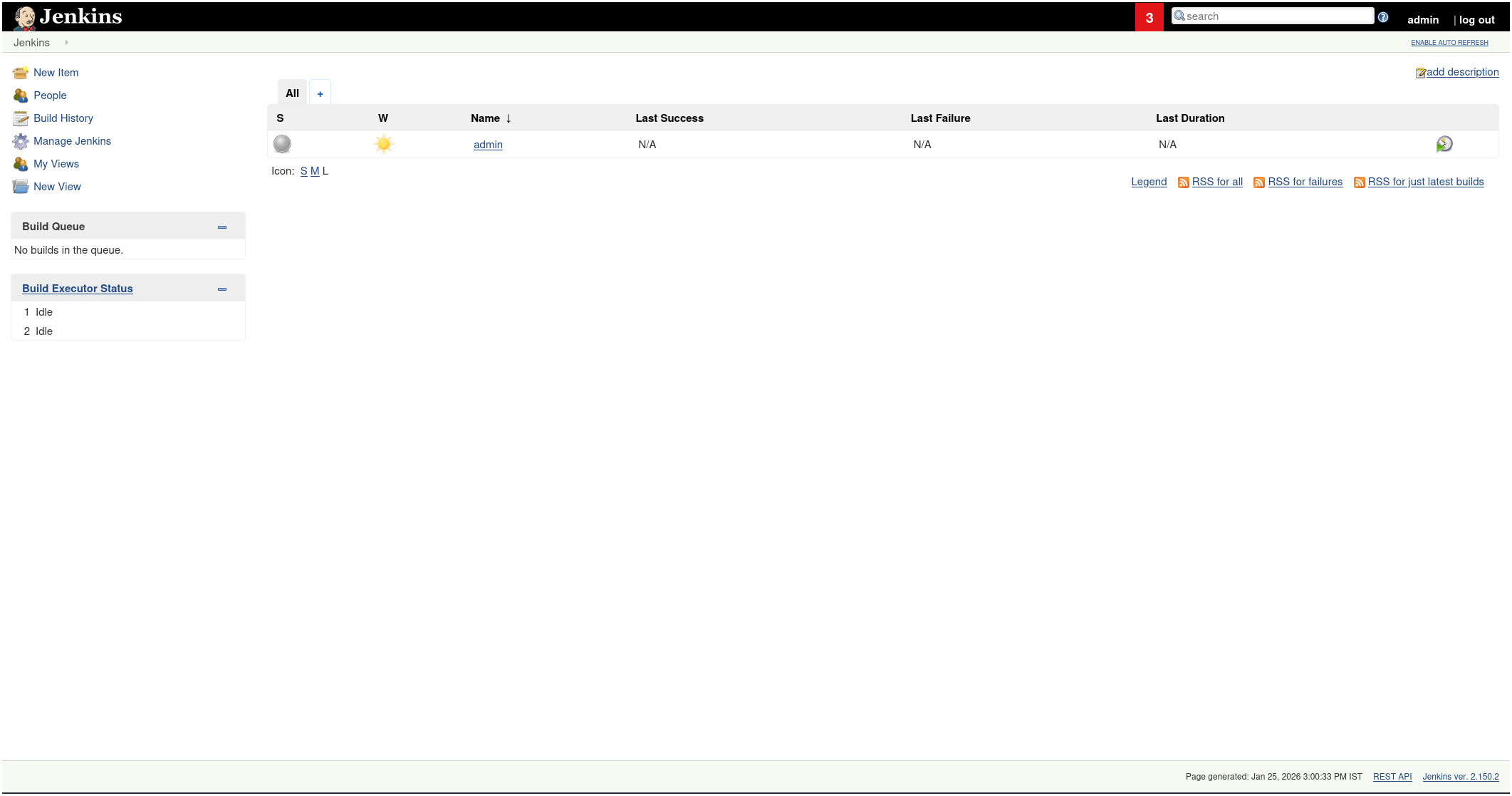Jenkins admin panel after login